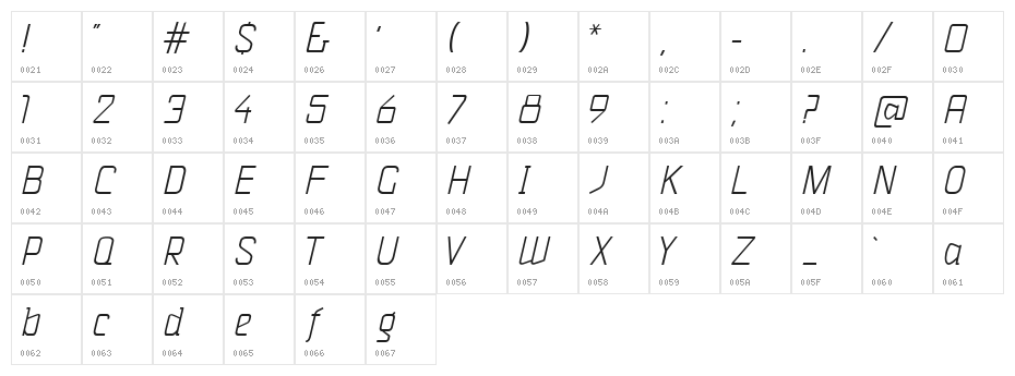 Vazari Sans Serif Italic Character Map