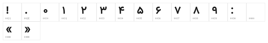 Vazir Bold FD-WOL Character Map