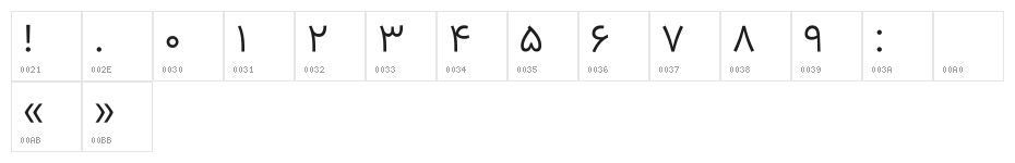 Vazir Light FD-WOL Character Map