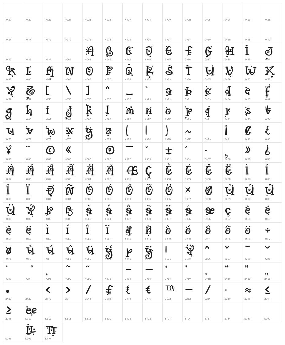 vallenialove-regular Character Map