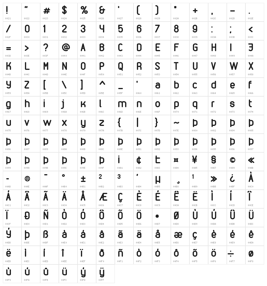 VDS Bold Character Map