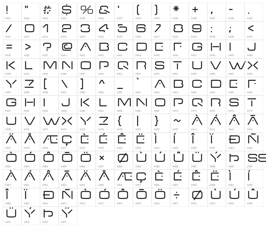 VDub-Regular Character Map