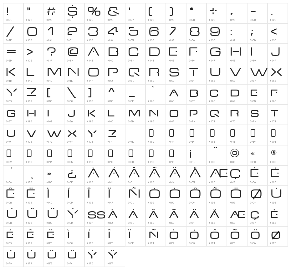 VDub-Regular Character Map