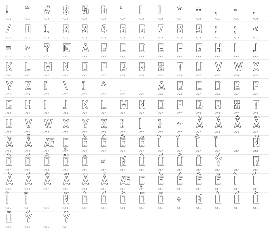 VEMBAZAX RM OUTLINE Character Map