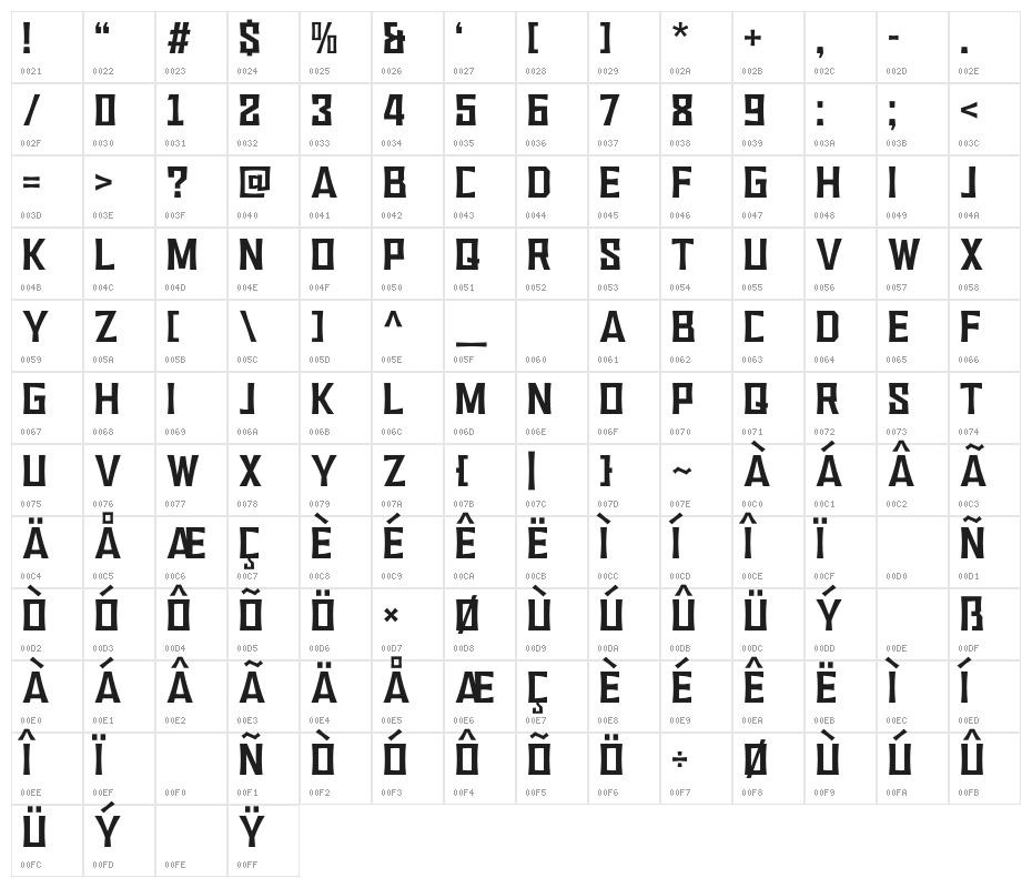 VEMBAZAX RM REGULAR Character Map