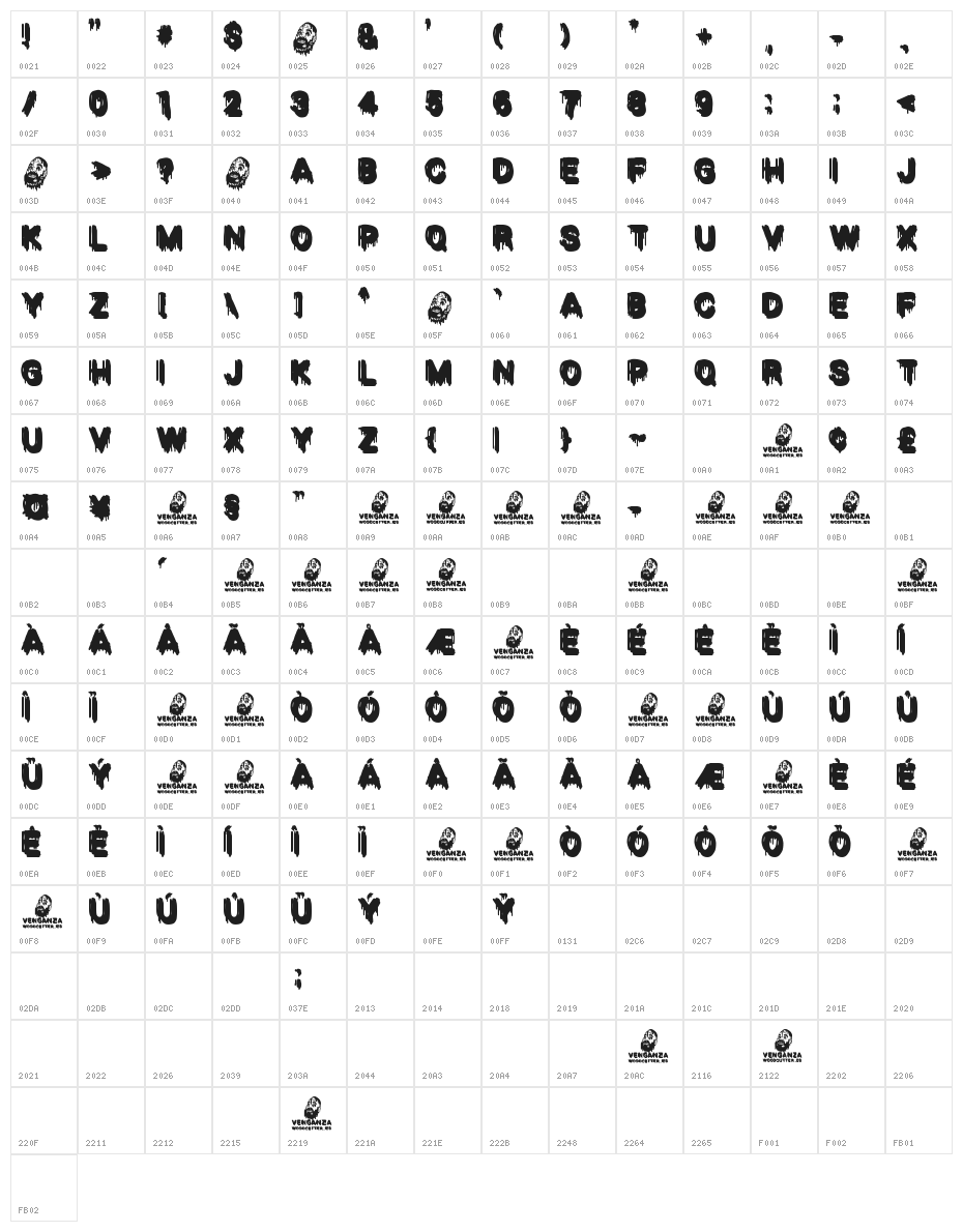 VENGANZA Character Map