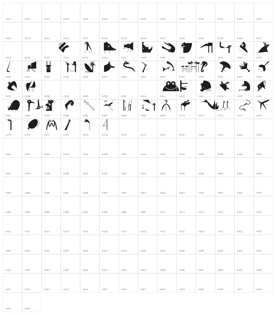 VectorAnimals Character Map