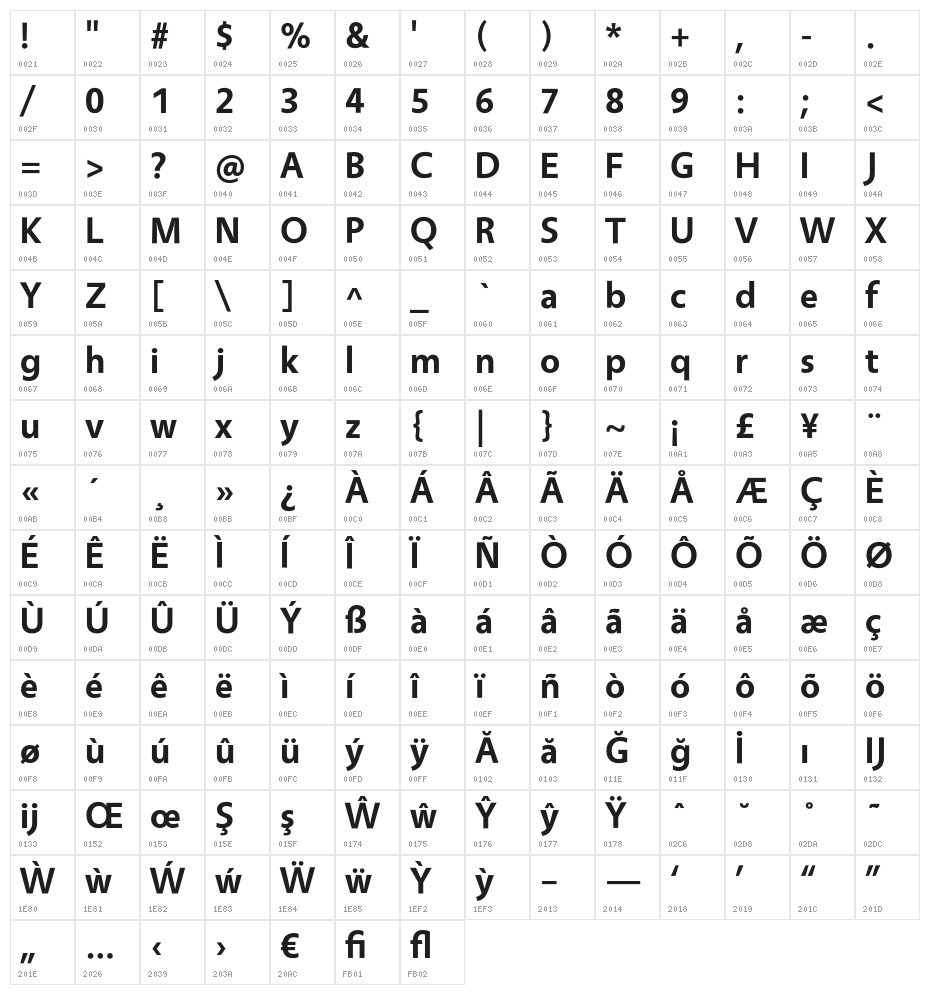 Vegur Bold Character Map