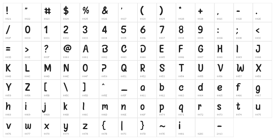 Veilsco-Regular Character Map