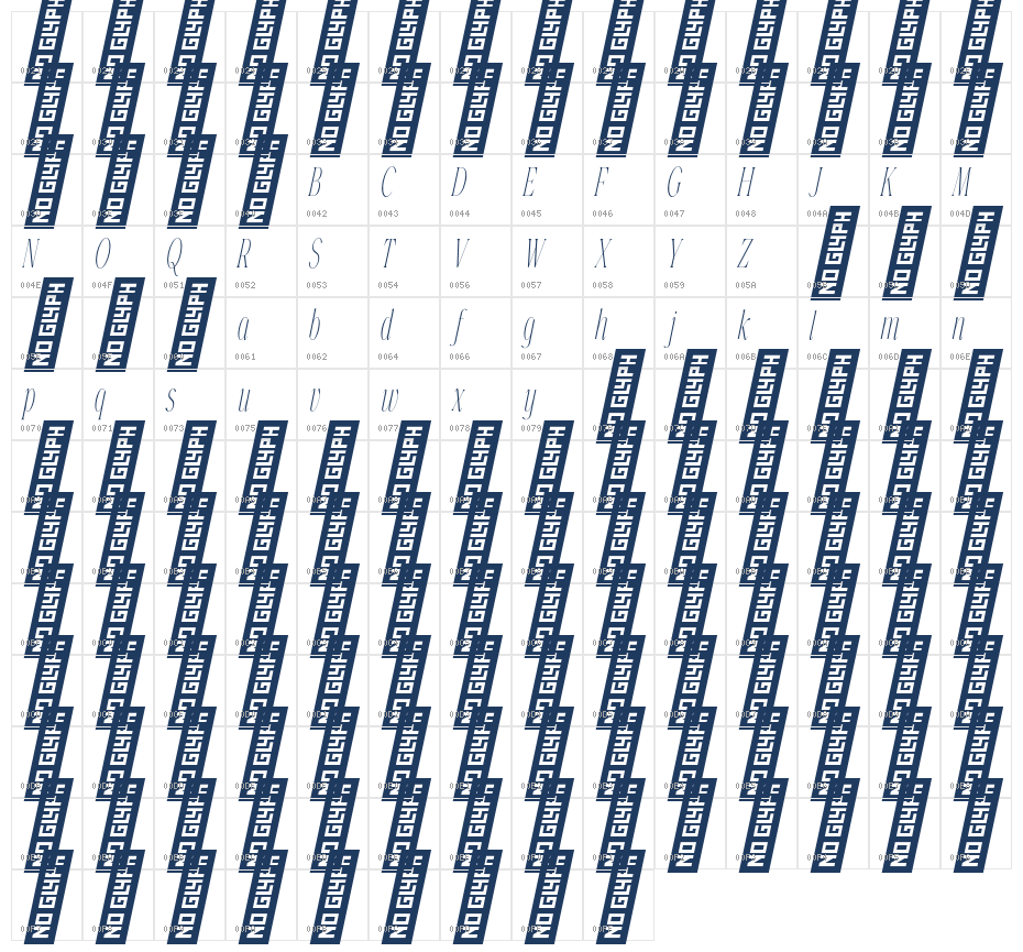 Veliora Demo Italic Character Map