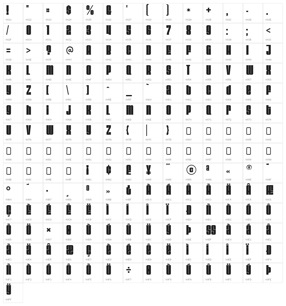 VelvendaMegablack-Regular Character Map