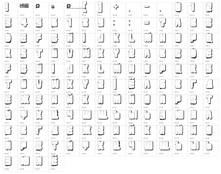 Velvet Drop Character Map