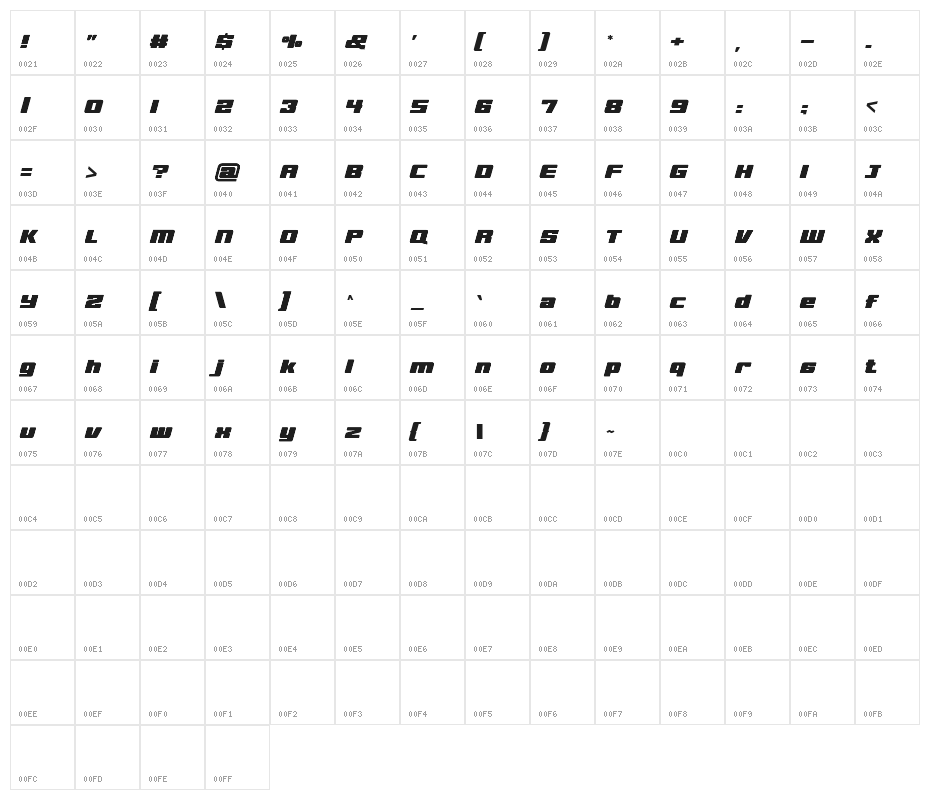 VelvetQuilt Display font Character Map