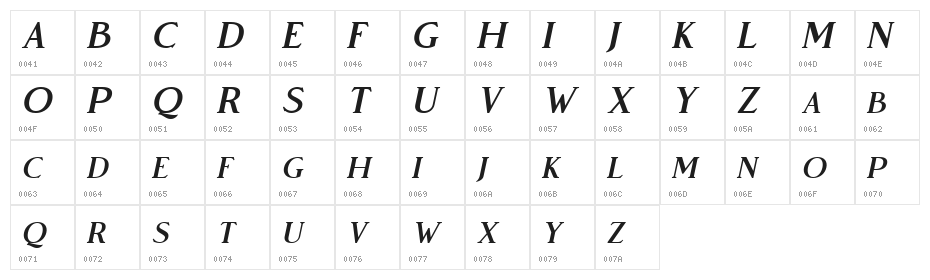 Vendeur Free Italic Character Map