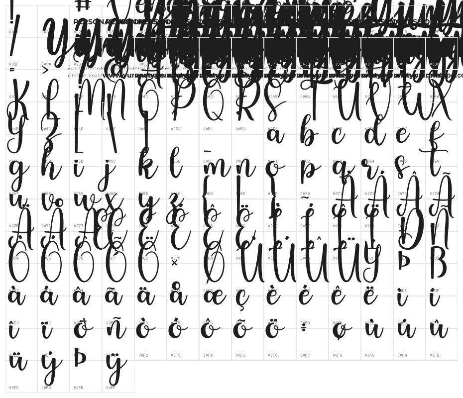 Vendora Rossie Personal Use Character Map