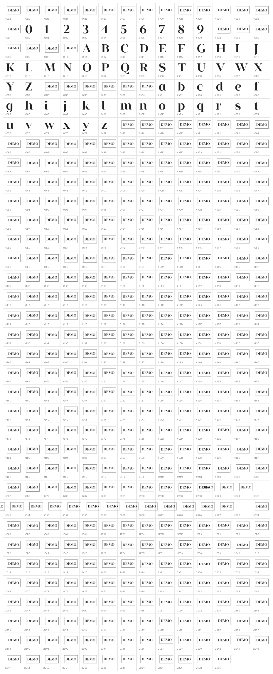 Vendura SemiBold Demo Character Map