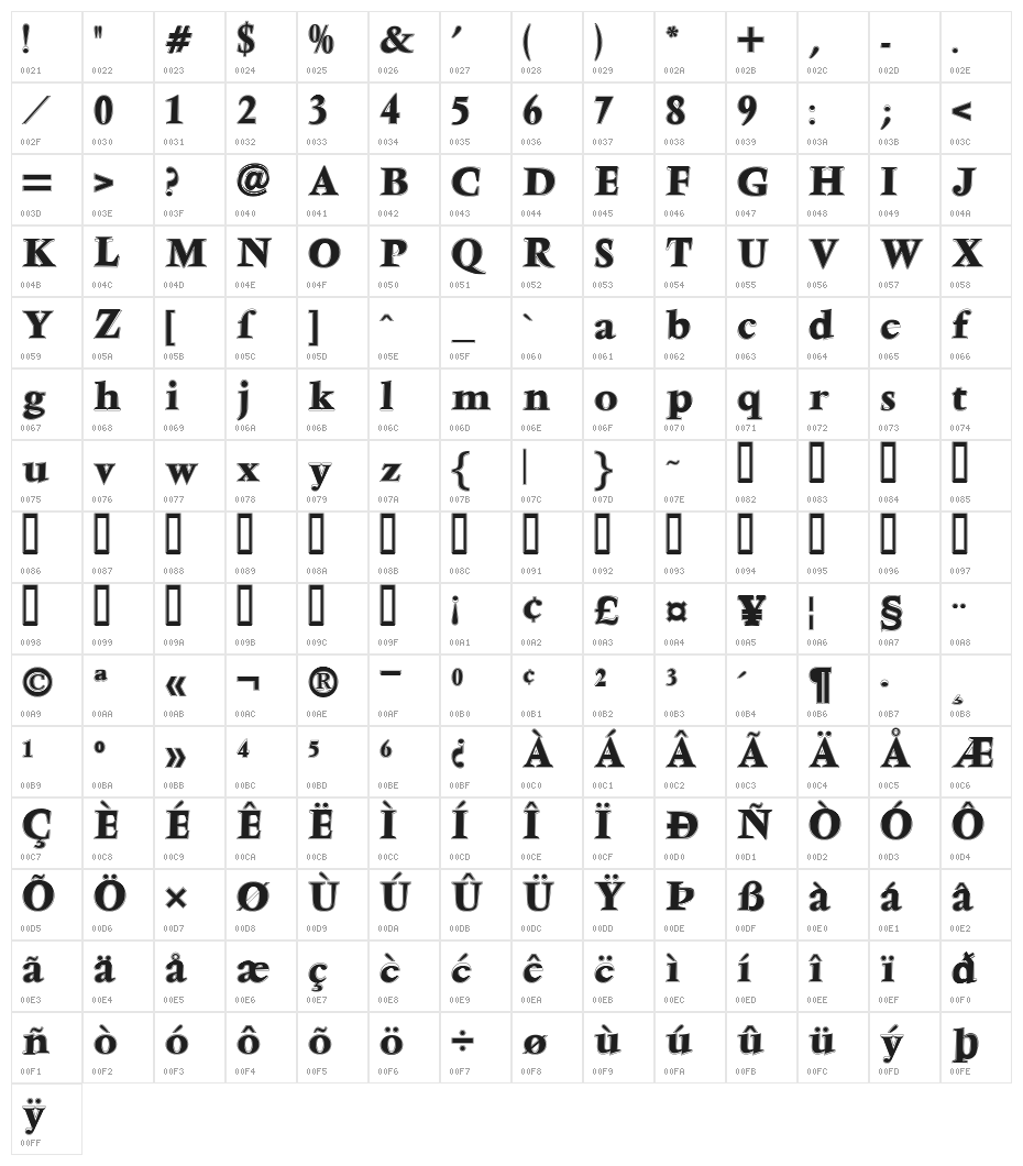 Ventura Inline Bold Character Map