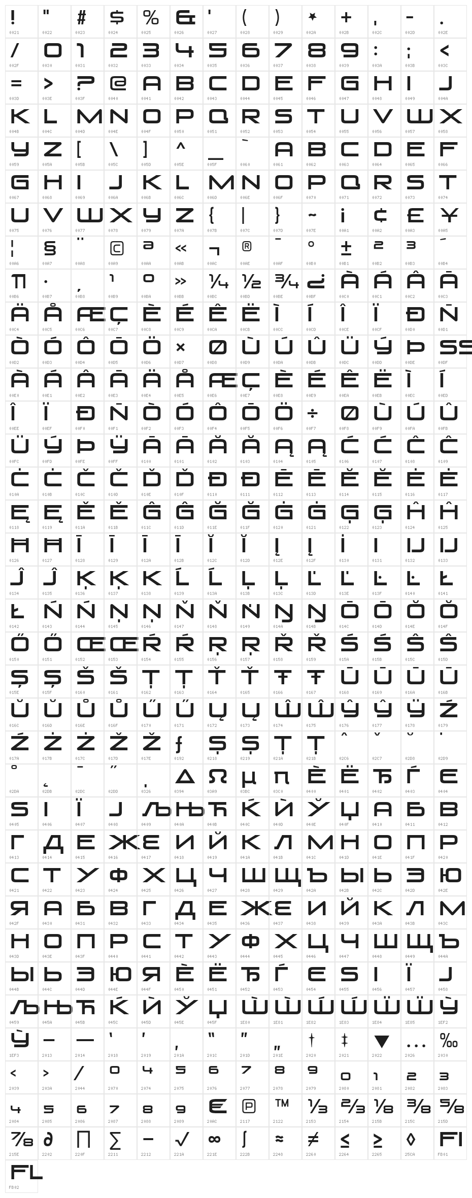 VenusRising-Regular Character Map