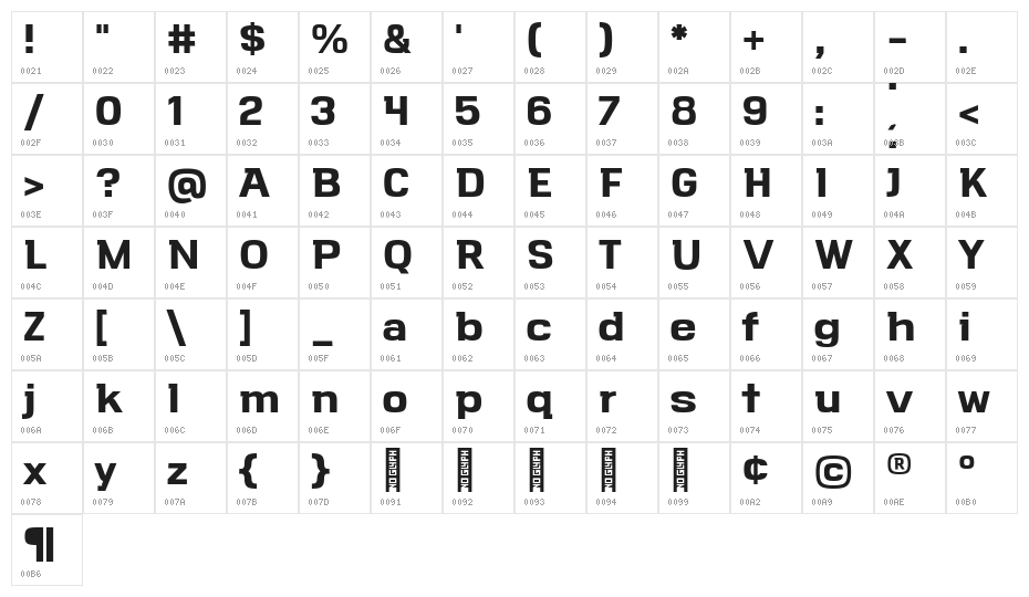 VersaBlock Bold Character Map