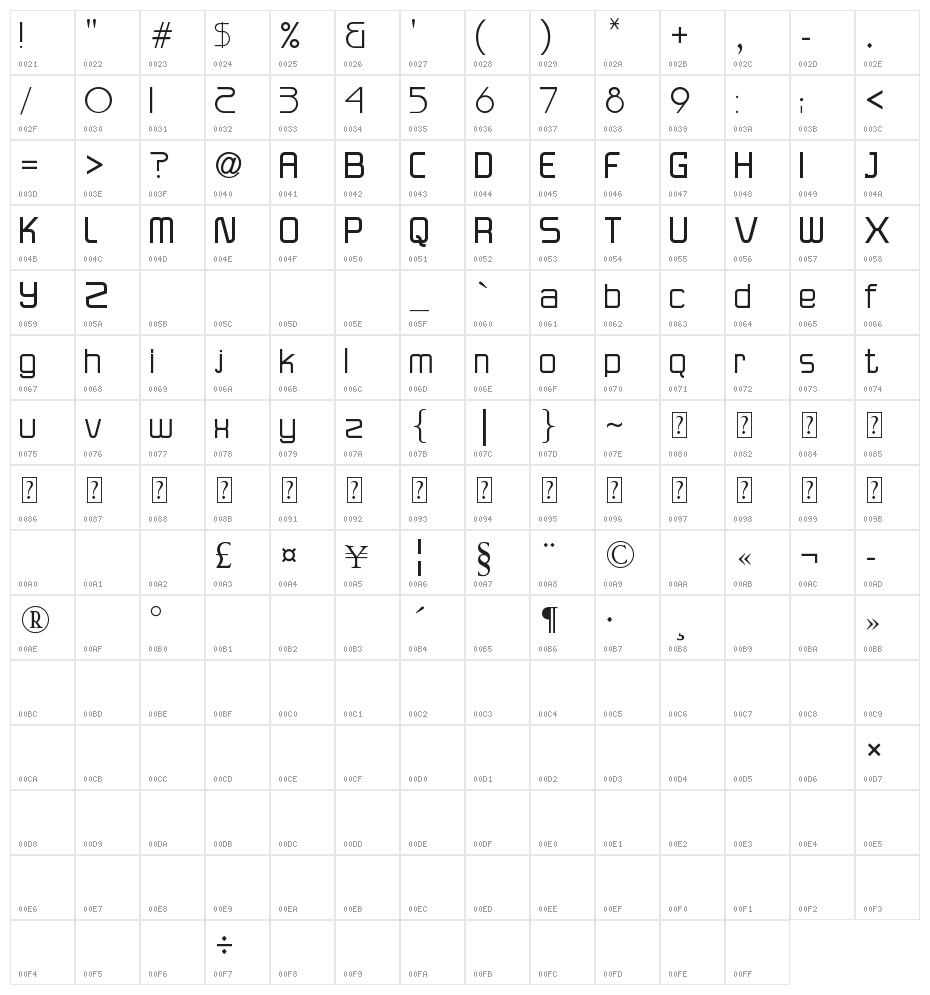 Versaniah_Bold Character Map