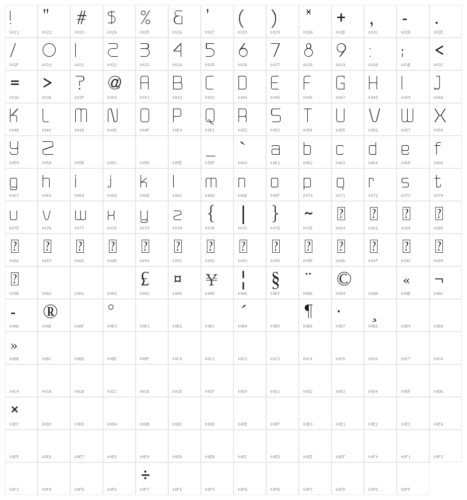 Versaniah_Medium Character Map