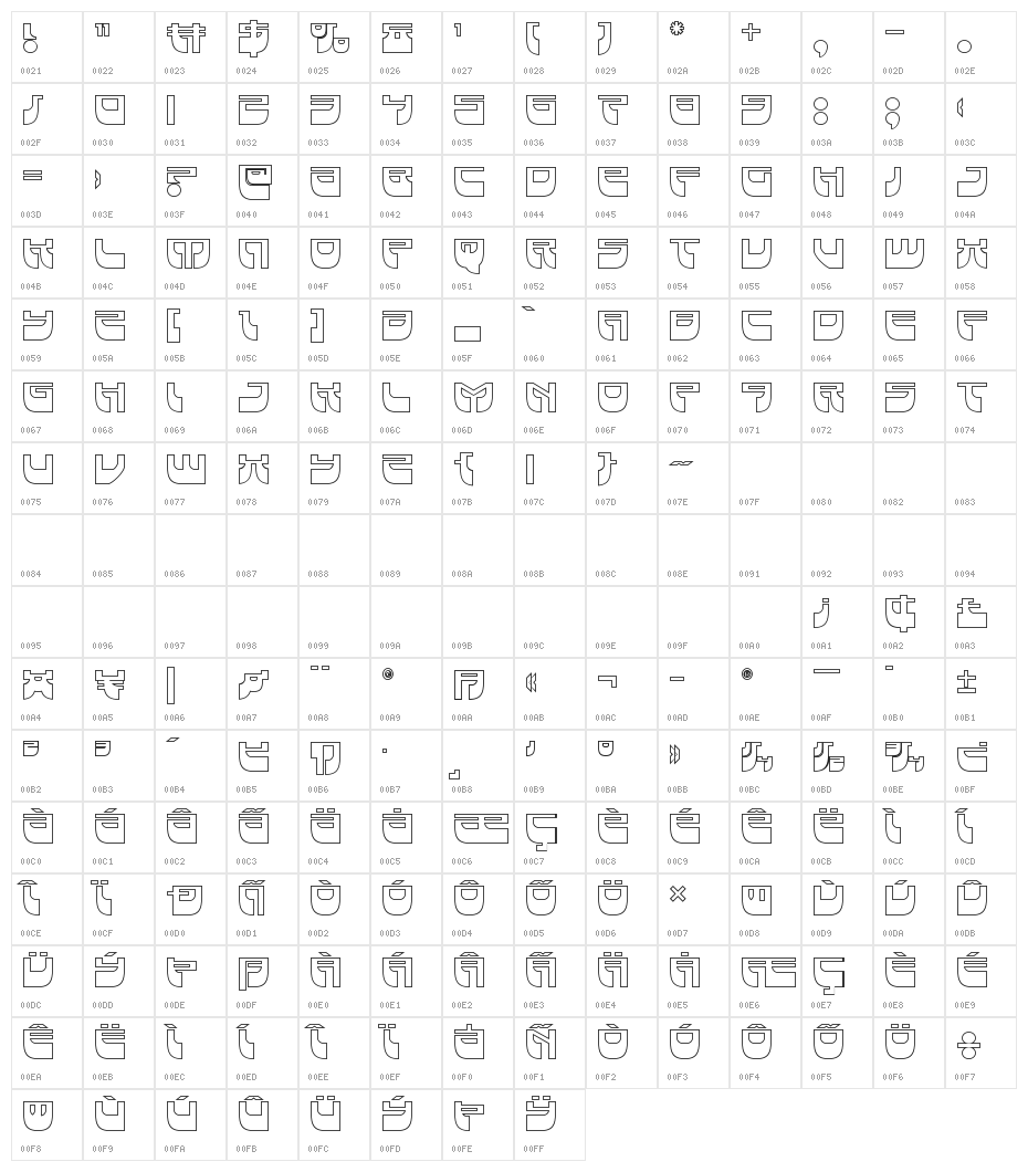 Vertical Horizon Outline Character Map