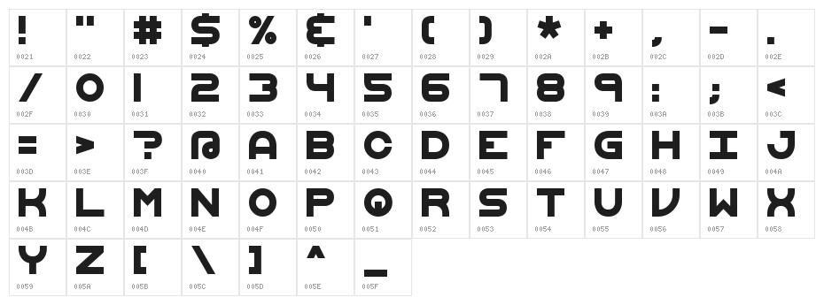 Vertigo Upright 2 BRK Character Map