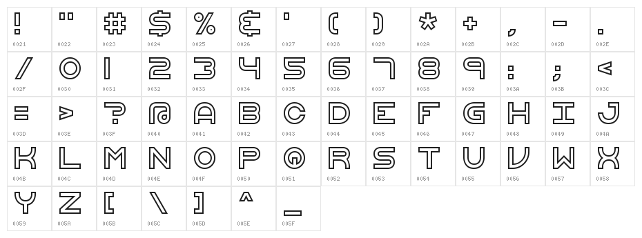 Vertigo Upright BRK Character Map