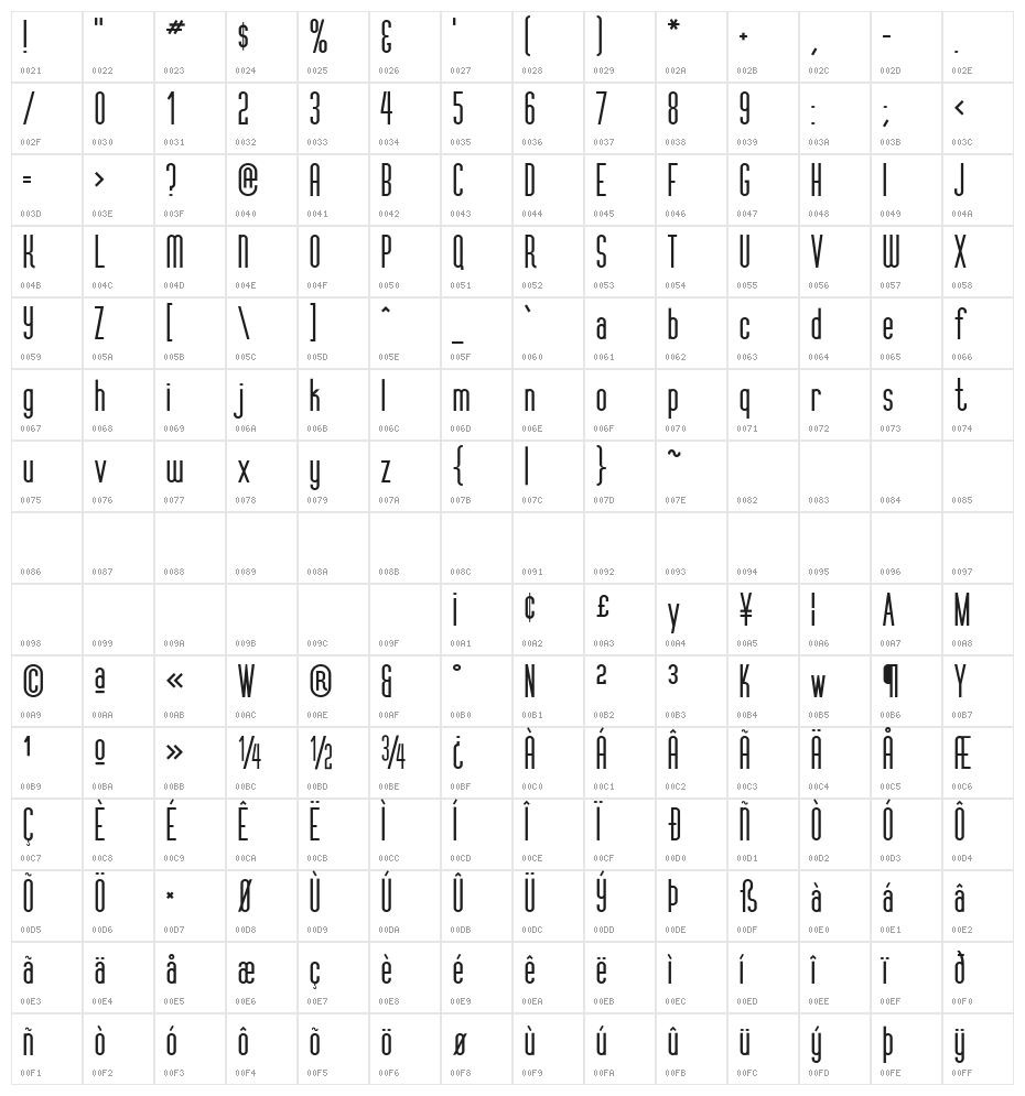 VertigoFLF-Bold Character Map