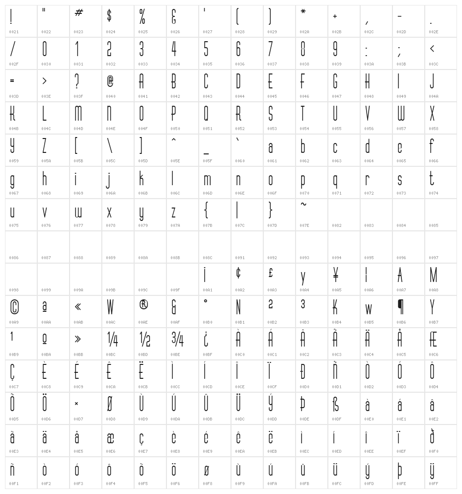 VertigoPlusFLF Character Map