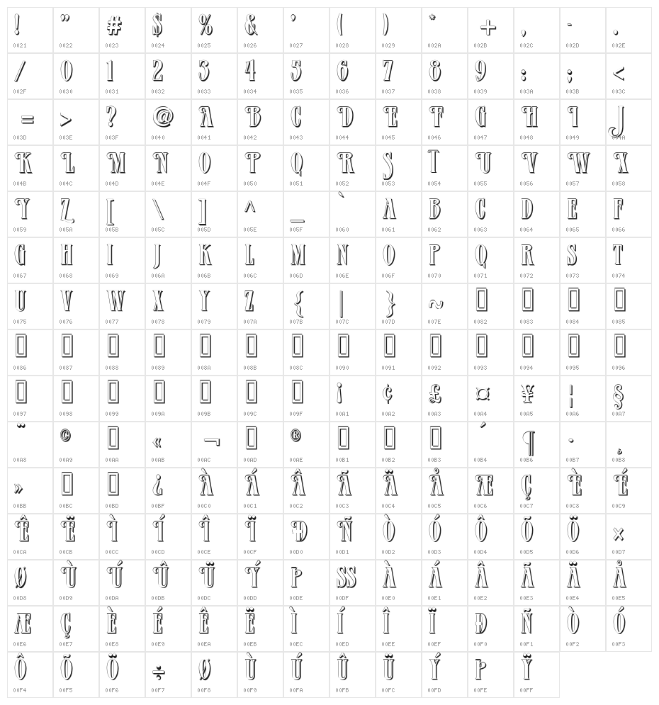 Verve Shadow Character Map