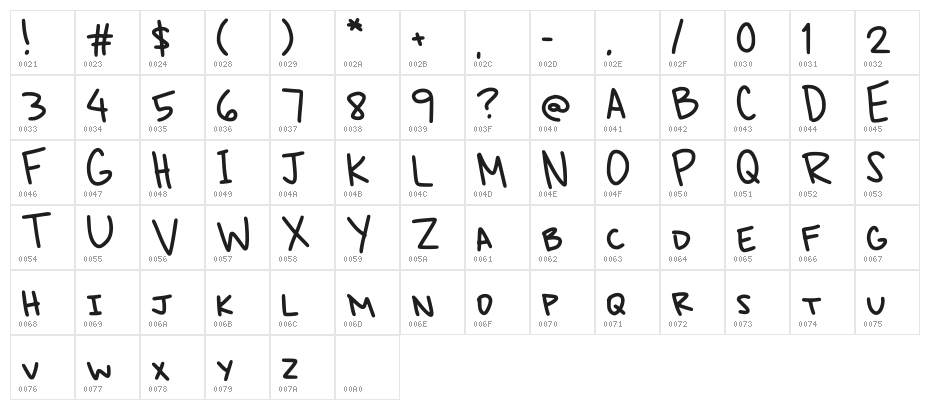 Very Epic Handwriting L Regular Character Map