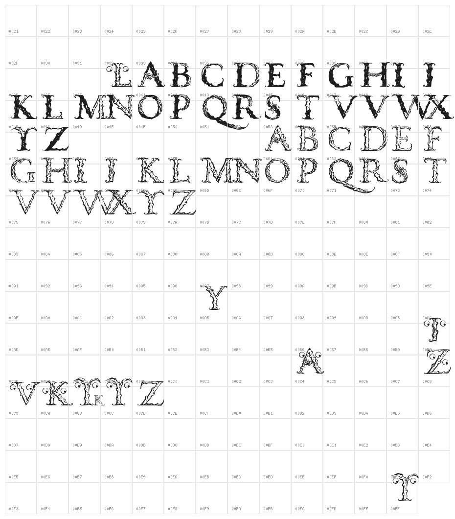 VespasianCaps Character Map