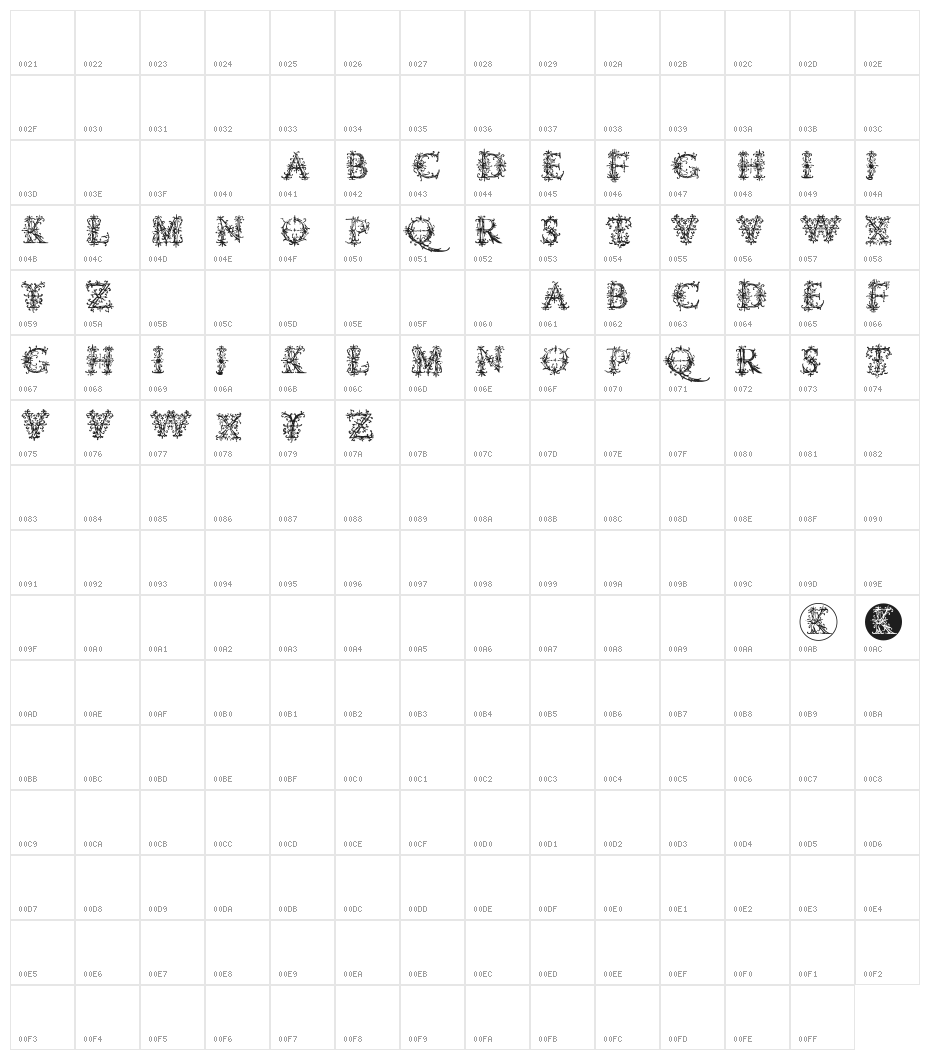 VespasiansFlorials Character Map