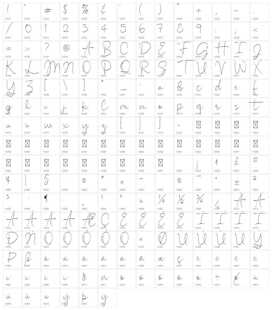Vesperiand Regular Character Map