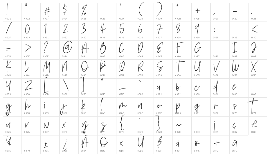 Vesterly Regular Character Map