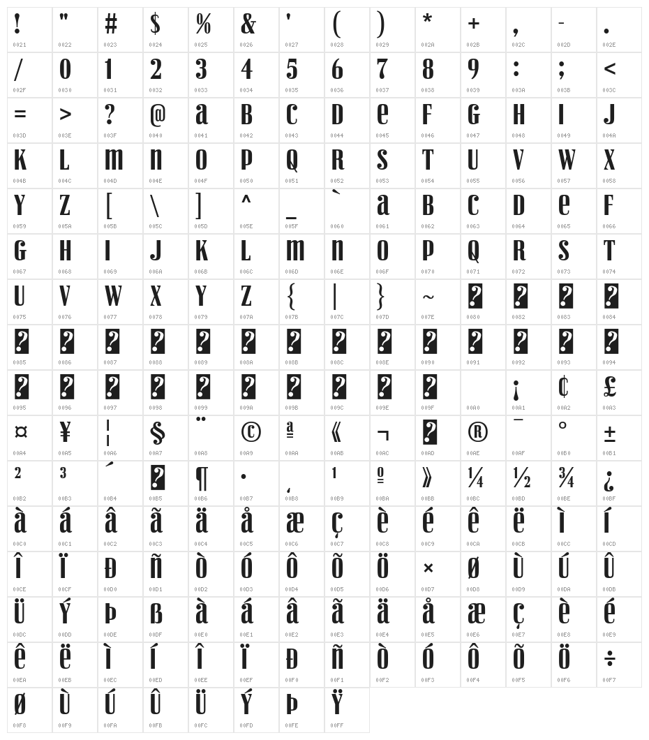 VexlerSlip-Regular Character Map