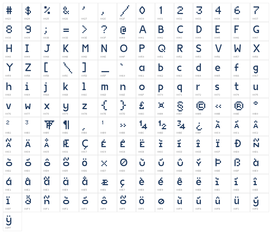 VG5000 Regular Character Map