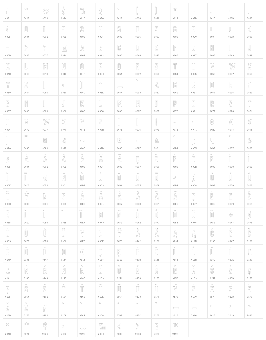 VhienaOutline Character Map