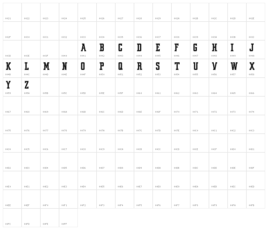 VINTAGE COLLEGE DEPT_DEMO_outli Character Map