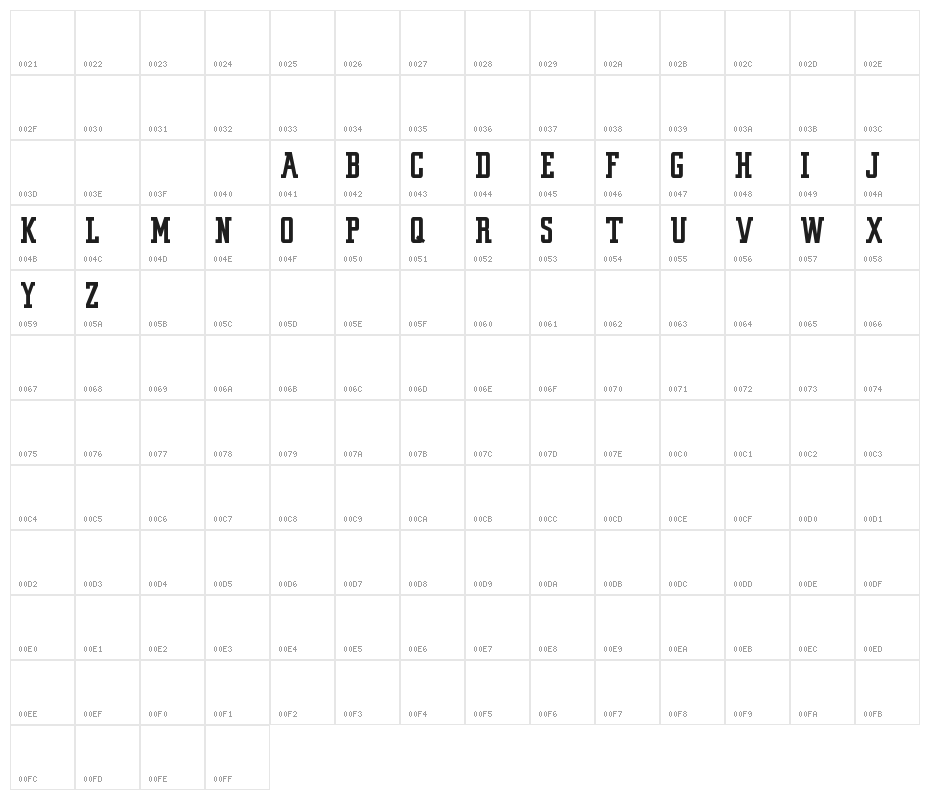 VINTAGE COLLEGE DEPT_pure_DEMO Character Map