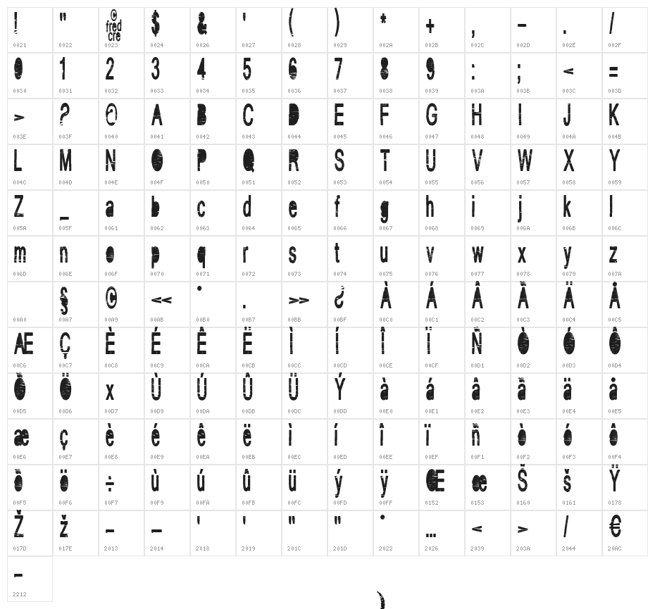VINTAGE_CRE Character Map