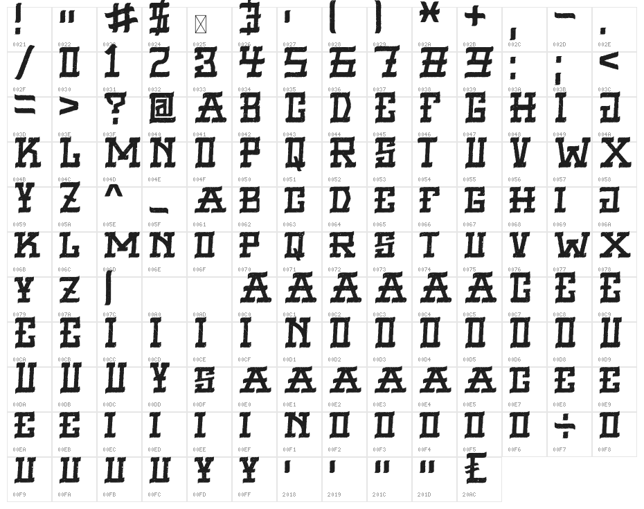 VIRGIL BLACK TEXTURED Character Map