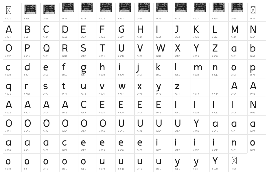 Viable Logic Thin Personal Use Character Map