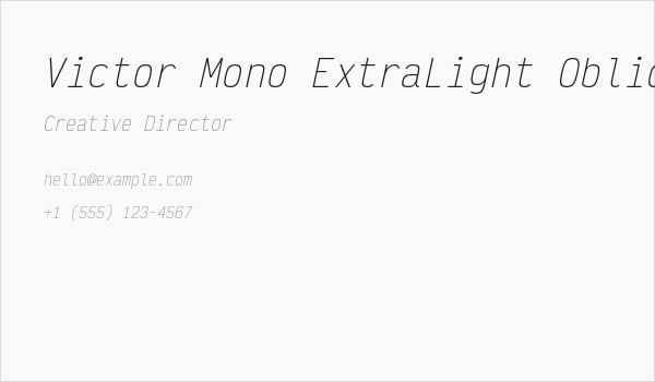 Victor Mono ExtraLight Oblique Business Card