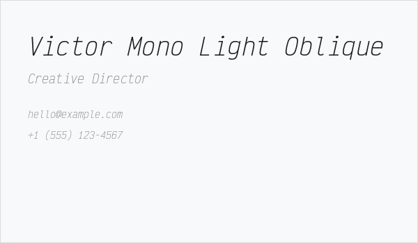Victor Mono Light Oblique Business Card