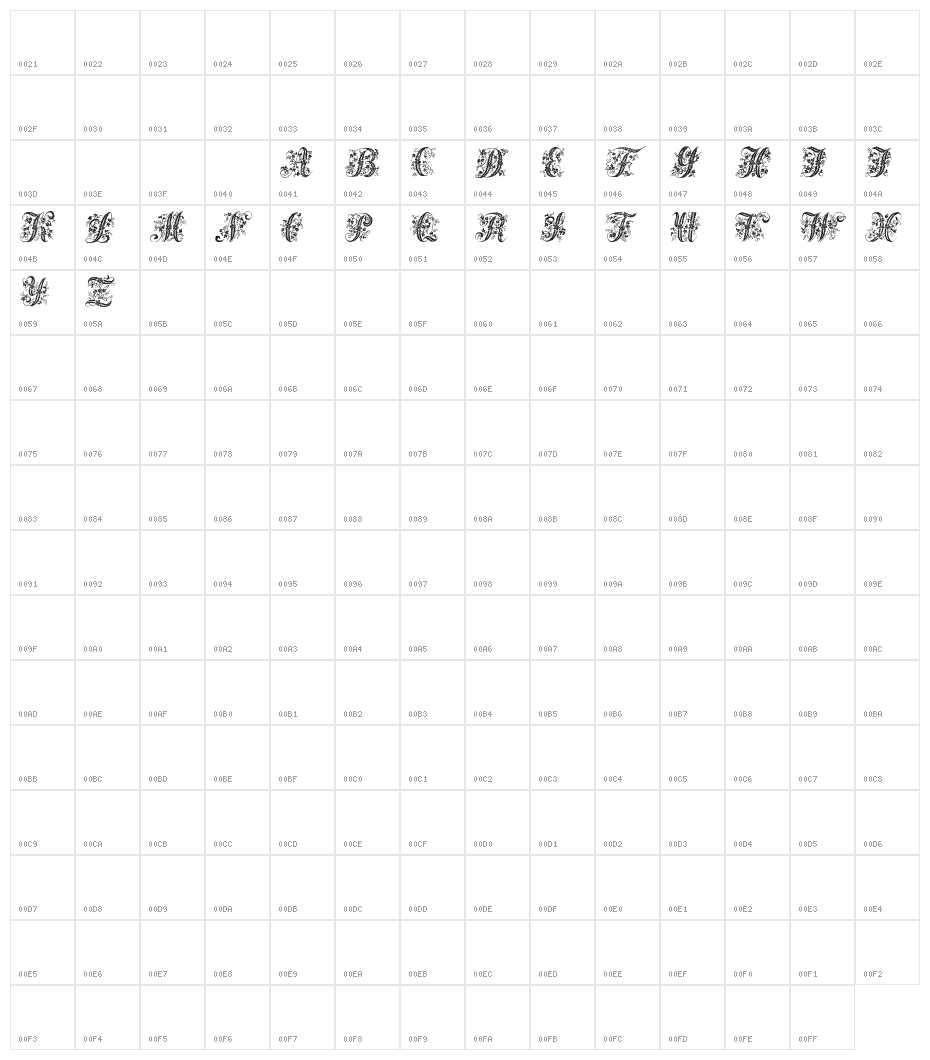 Victorian Initials One Character Map