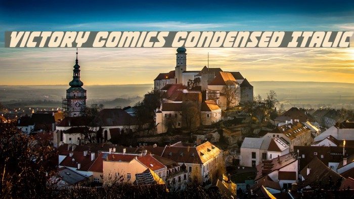 Victory Comics Condensed Italic Font examples