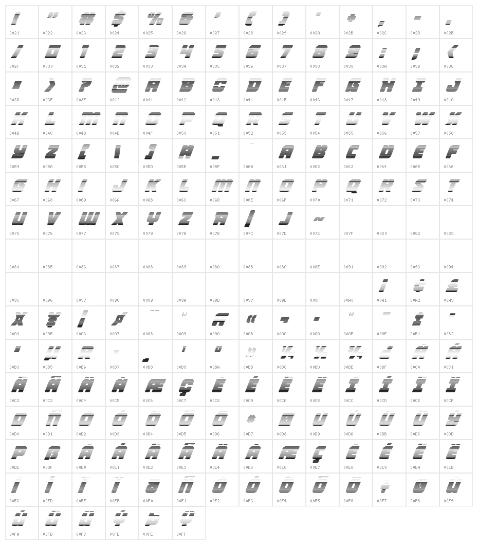 Victory Comics Gradient Italic Character Map