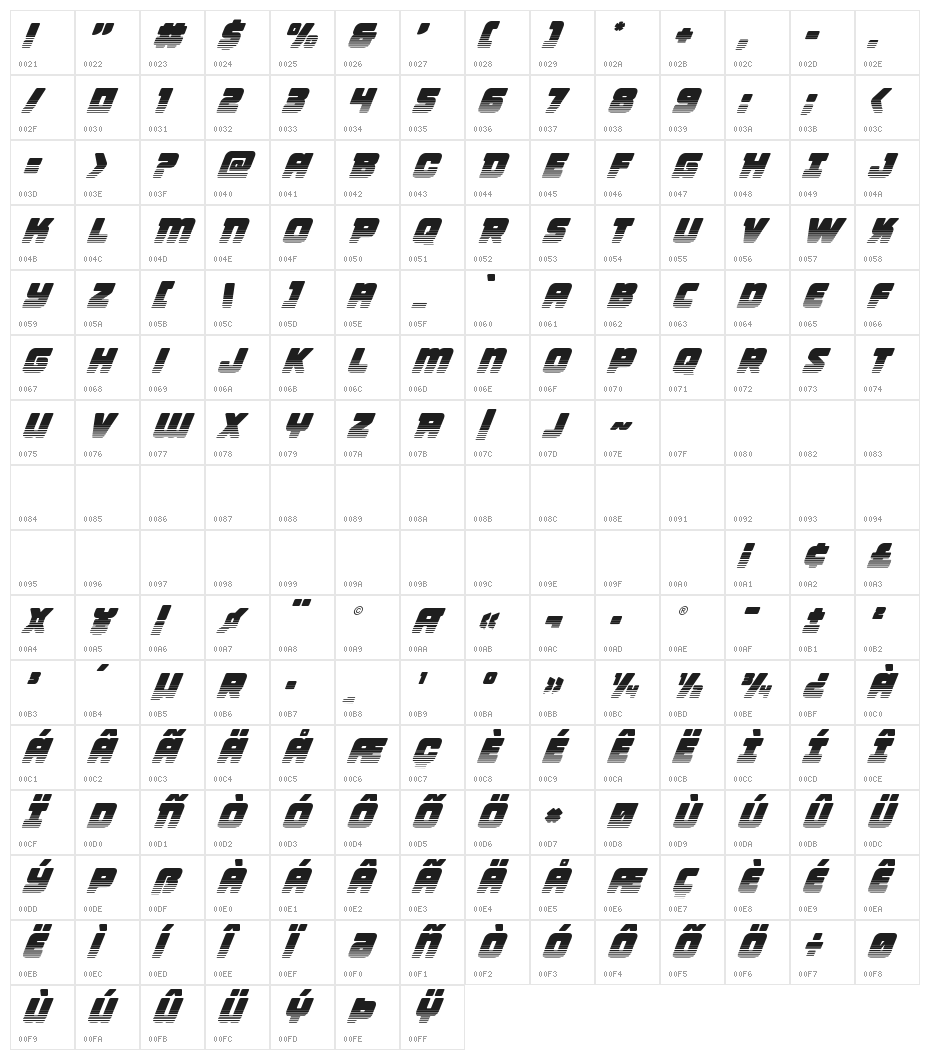 Victory Comics Two-Tone Italic Character Map